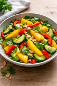 Delicious Thai Mango Salad with fresh mango, herbs, and spices.