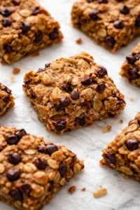 Banana Peanut Butter Oatmeal Bars ready to enjoy, healthy snack option.