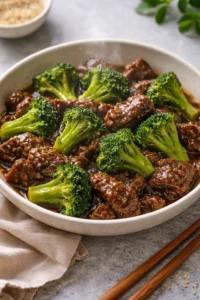 Beef and Broccoli Stir-Fry served in a bowl with vibrant vegetables.