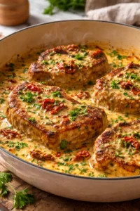 Deliciously cooked Marry Me Pork Chops served with vibrant sides.