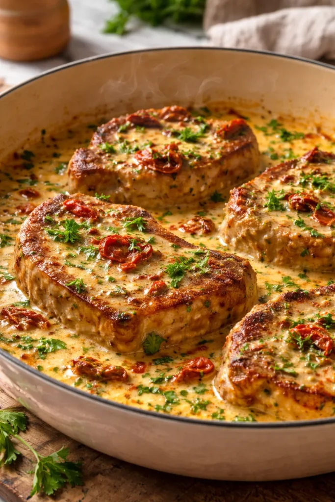 Deliciously cooked Marry Me Pork Chops served with vibrant sides.