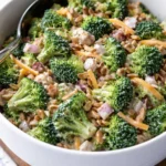 Fresh broccoli salad with colorful vegetables and dressing