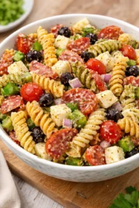 Classic Pasta Salad with fresh vegetables and dressing