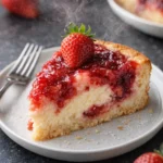 Easy Strawberry Cheesecake Dump Cake topped with fresh strawberries
