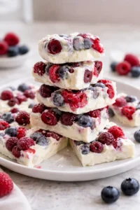 Easy yogurt bark topped with fruits and nuts, a healthy snack option.