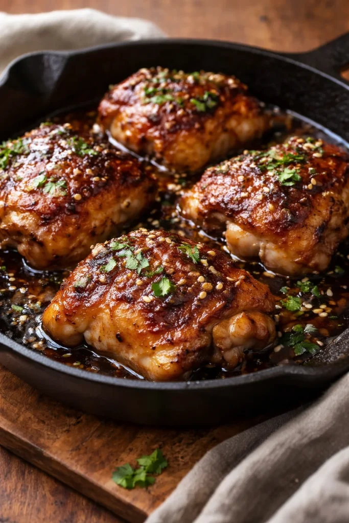 Honey Garlic Chicken Thighs cooked to perfection with a sweet glaze.