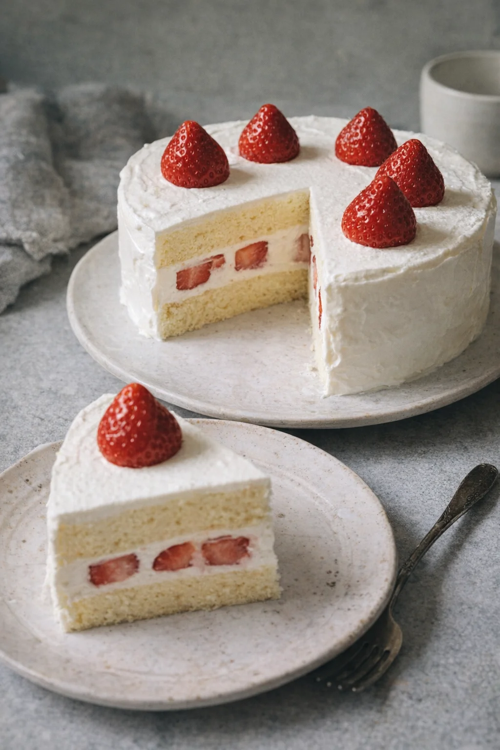 Delicious Japanese Strawberry Cake with fresh strawberries and whipped cream