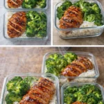 Meal prep teriyaki chicken bowls with rice and vegetables