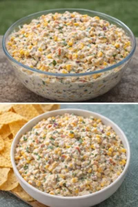 Simple cold street corn dip with fresh ingredients for a party appetizer