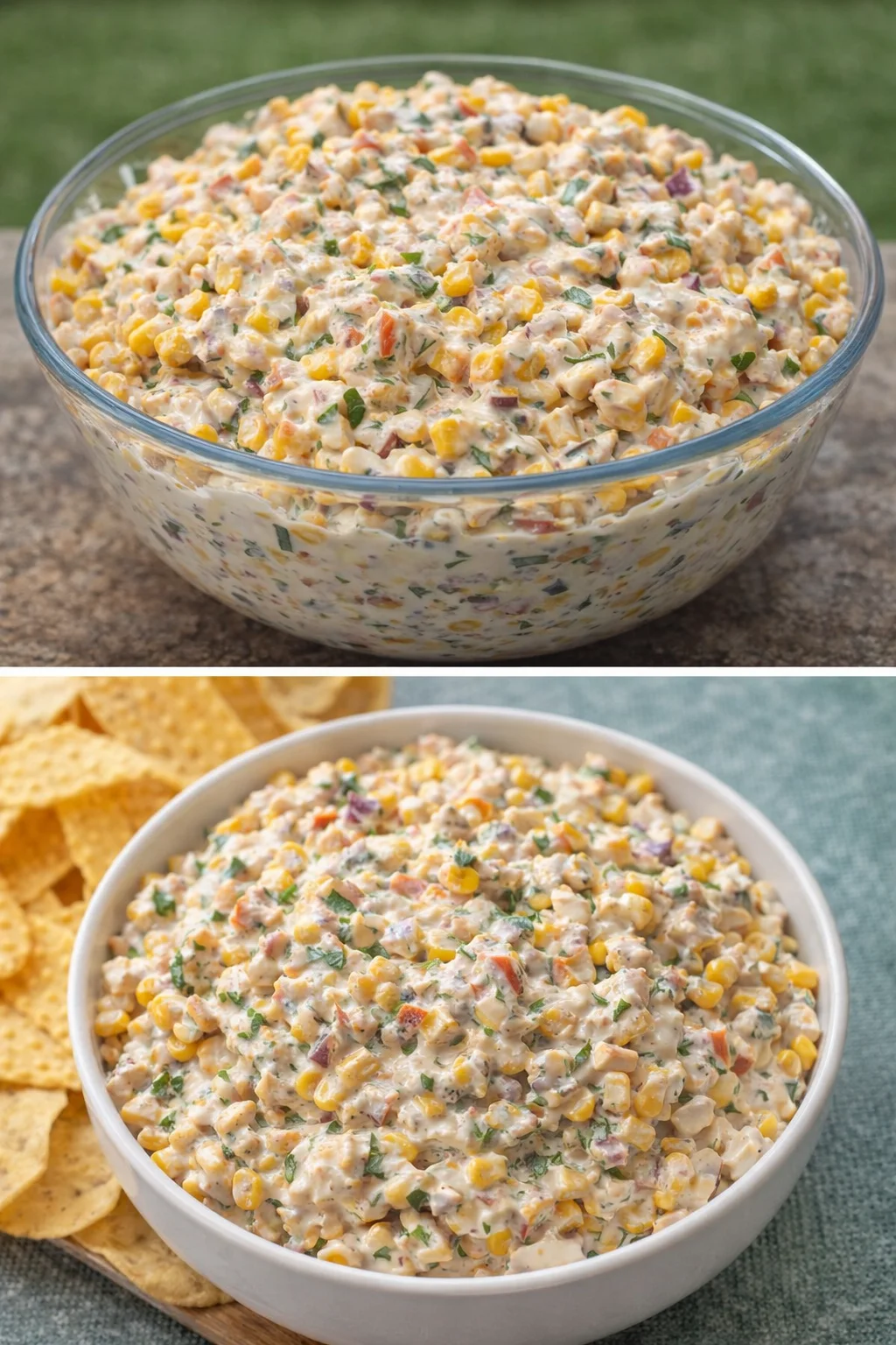 Simple cold street corn dip with fresh ingredients for a party appetizer