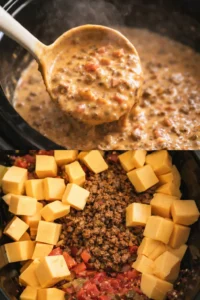 Creamy slow cooker queso dip served in a bowl with tortilla chips