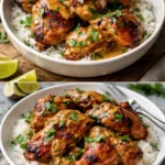 Delicious Spicy Brazilian Coconut Chicken served with vibrant vegetables