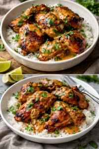 Delicious Spicy Brazilian Coconut Chicken served with vibrant vegetables