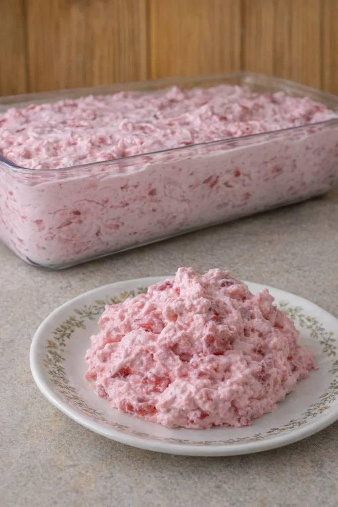 Delicious Strawberry Delight Dessert topped with fresh strawberries and whipped cream