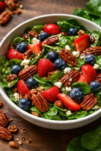 30-Minute Strawberry Spinach Salad with fresh strawberries and spinach leaves