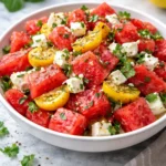 A vibrant watermelon feta salad with fresh mint and lime juice