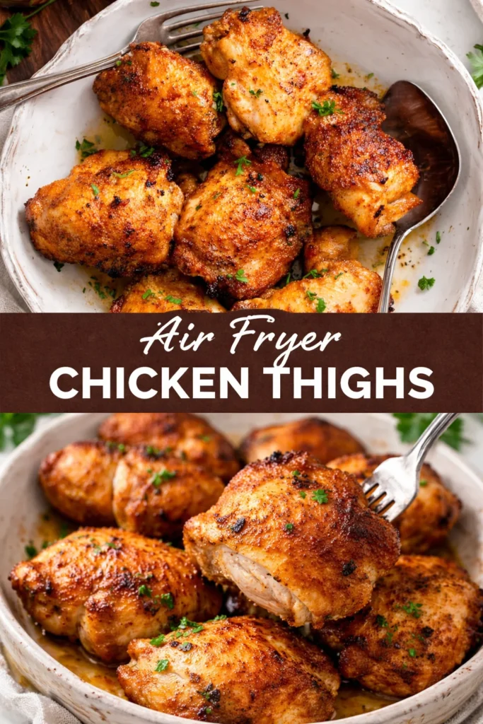 Deliciously cooked air fryer chicken thighs garnished on a plate