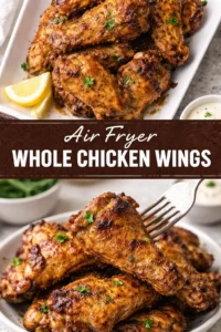 Crispy air fryer whole chicken wings ready to serve