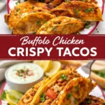 Buffalo Chicken Crispy Tacos served with sauce and garnishes