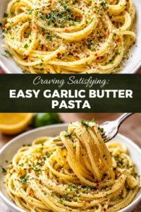 Delicious garlic butter pasta dish garnished with parsley and Parmesan