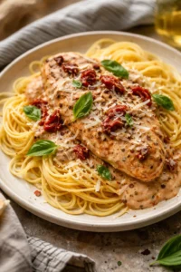 Crockpot Marry Me Chicken served with herbs and creamy sauce