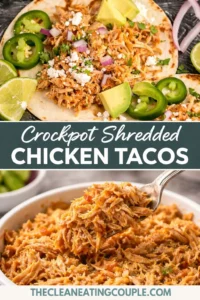 Delicious crockpot shredded chicken tacos served with toppings