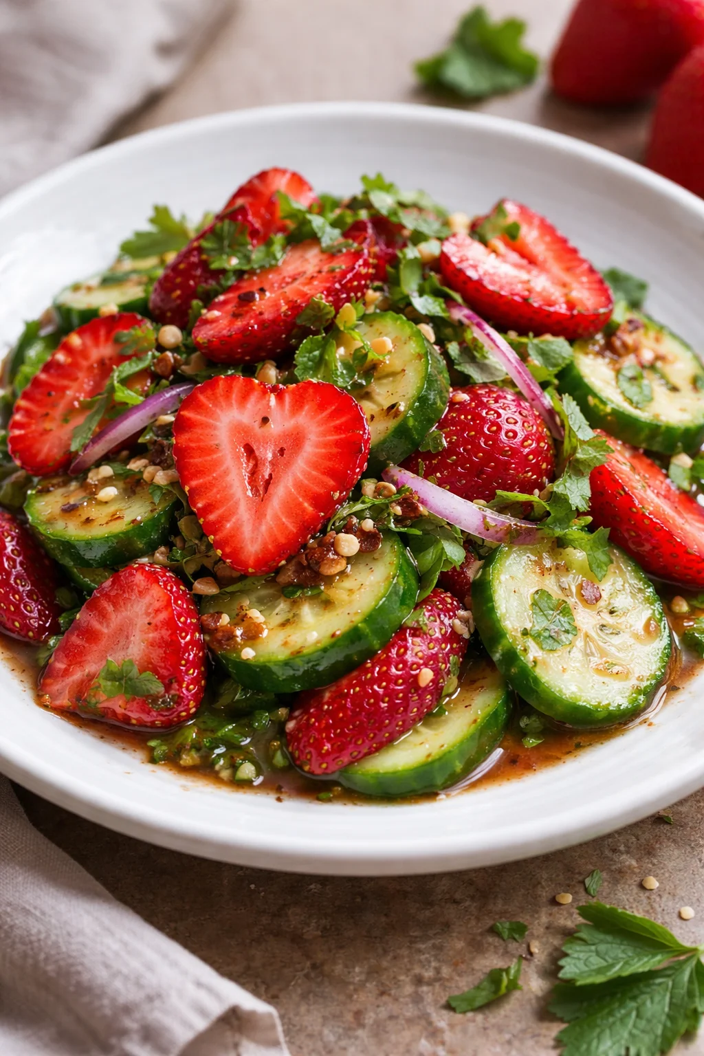 Fresh Cucumber Strawberry Salad with vibrant colors and healthy ingredients