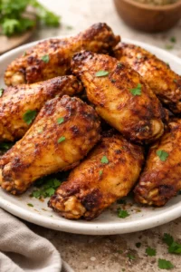 Delicious easy air fryer chicken wings served with dipping sauce