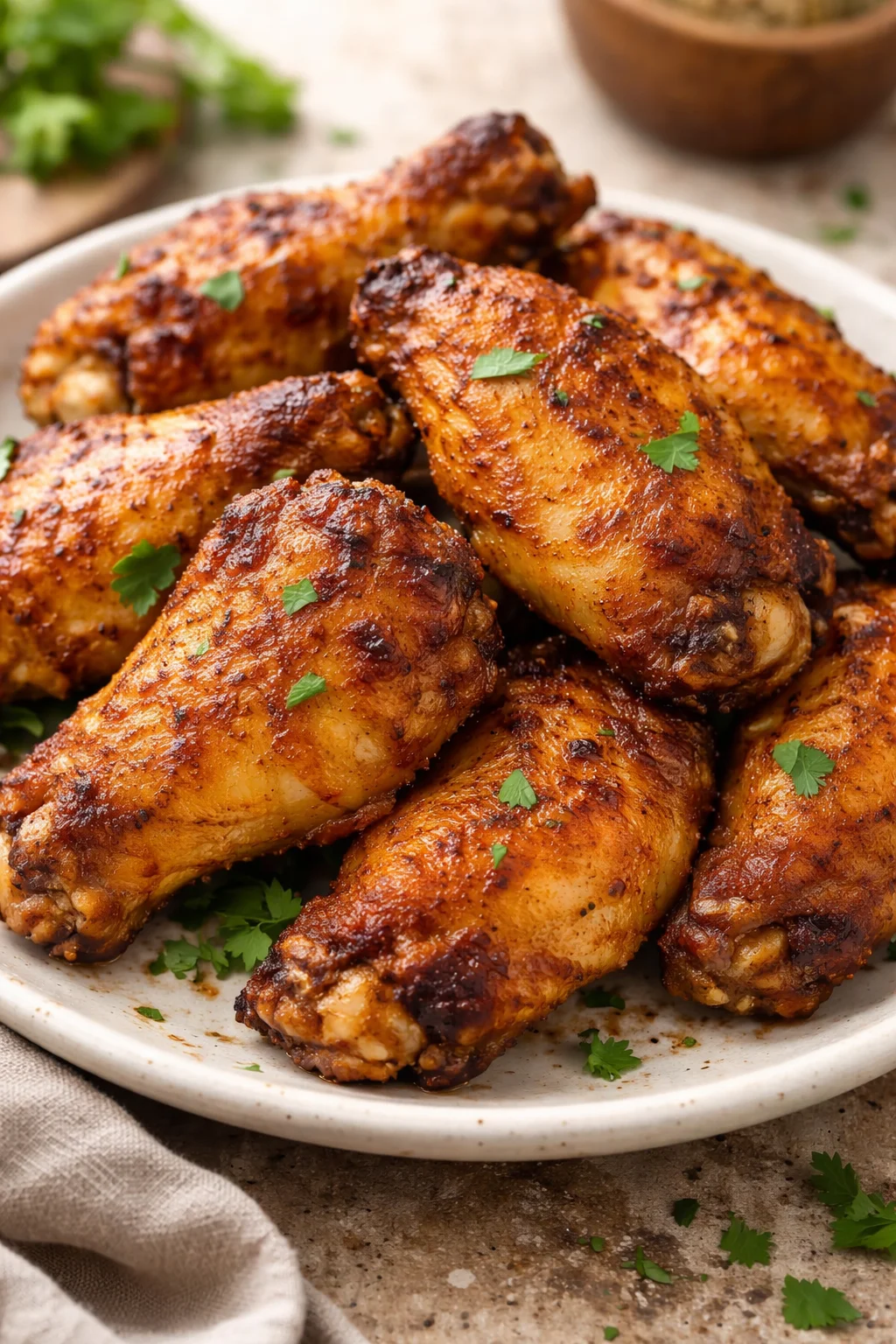 Delicious easy air fryer chicken wings served with dipping sauce