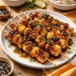 Grilled Hawaiian Chicken Kabobs with colorful vegetables and pineapple