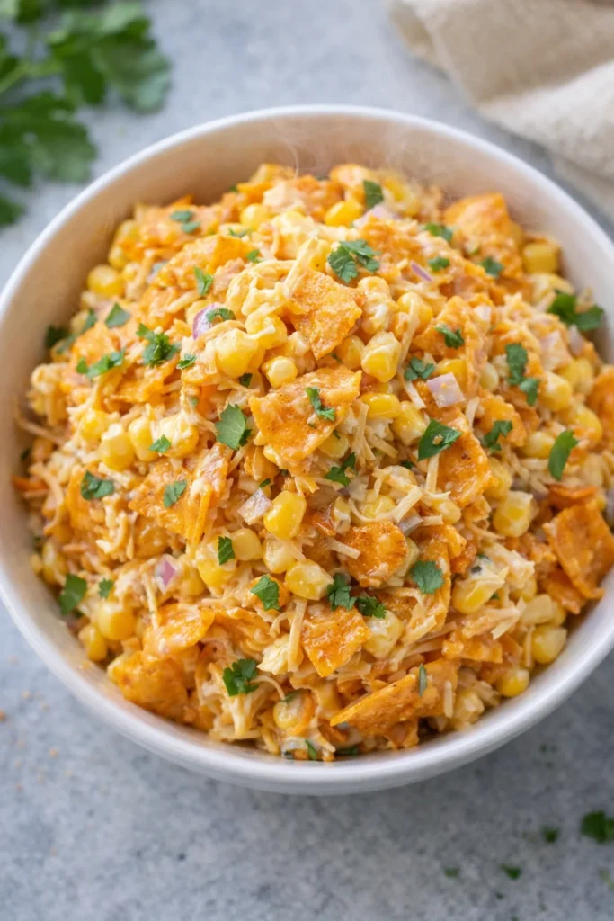 Delicious Fritos Corn Salad served in a bowl with colorful ingredients