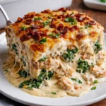 Delicious Marry Me Chicken Lasagna served in a casserole dish