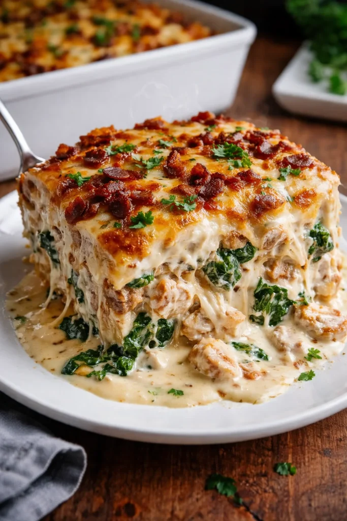 Delicious Marry Me Chicken Lasagna served in a casserole dish