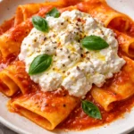 Delicious Burrata Pasta served with fresh herbs and cherry tomatoes