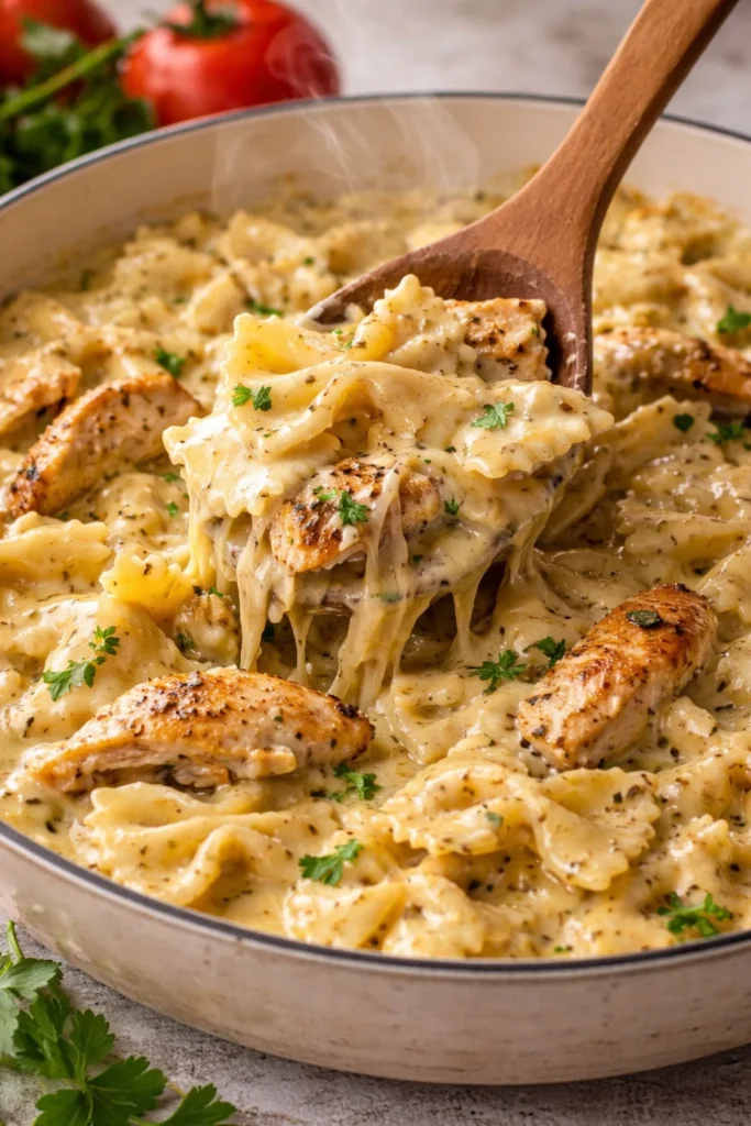 Delicious Dairy Free Chicken Alfredo served in a bowl