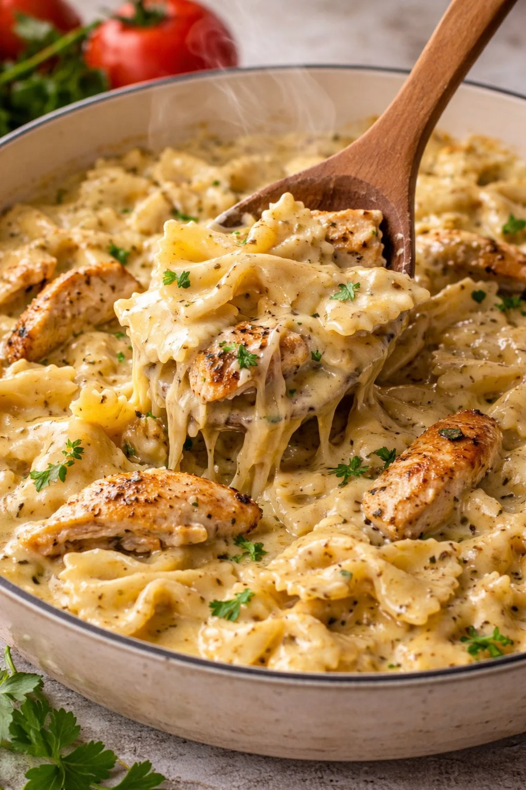 Delicious Dairy Free Chicken Alfredo served in a bowl