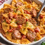 A plate of Easy Cajun Pasta garnished with parsley and served with bread.
