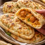Delicious flatbread topped with savory butter chicken for a comforting meal.