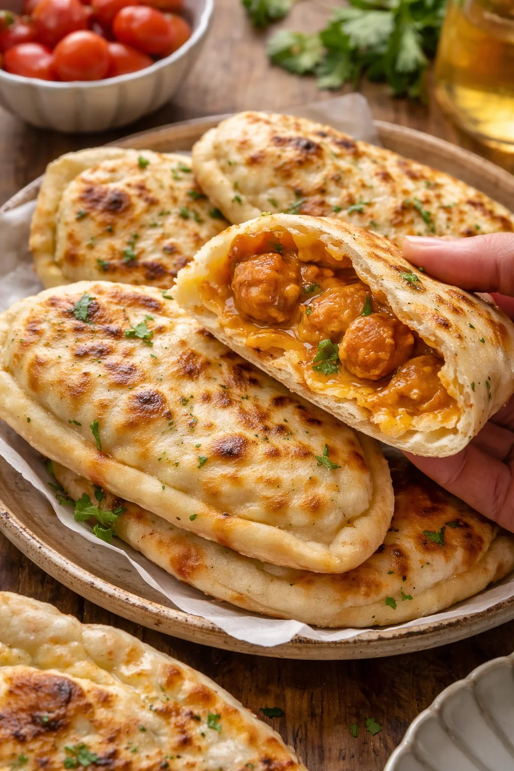 Delicious flatbread topped with savory butter chicken for a comforting meal.