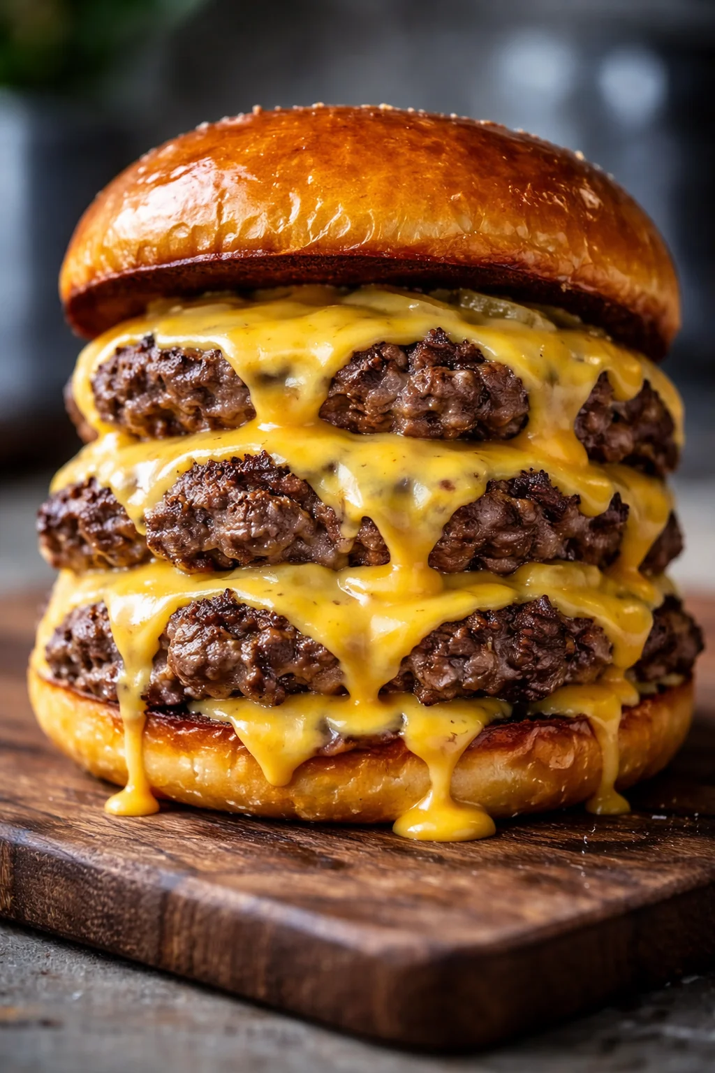 Delicious Double Cheesy Smash Burger with melted cheese and juicy patties